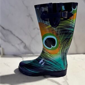 Chooka Peacock-Themed Knee-High Rain Boots